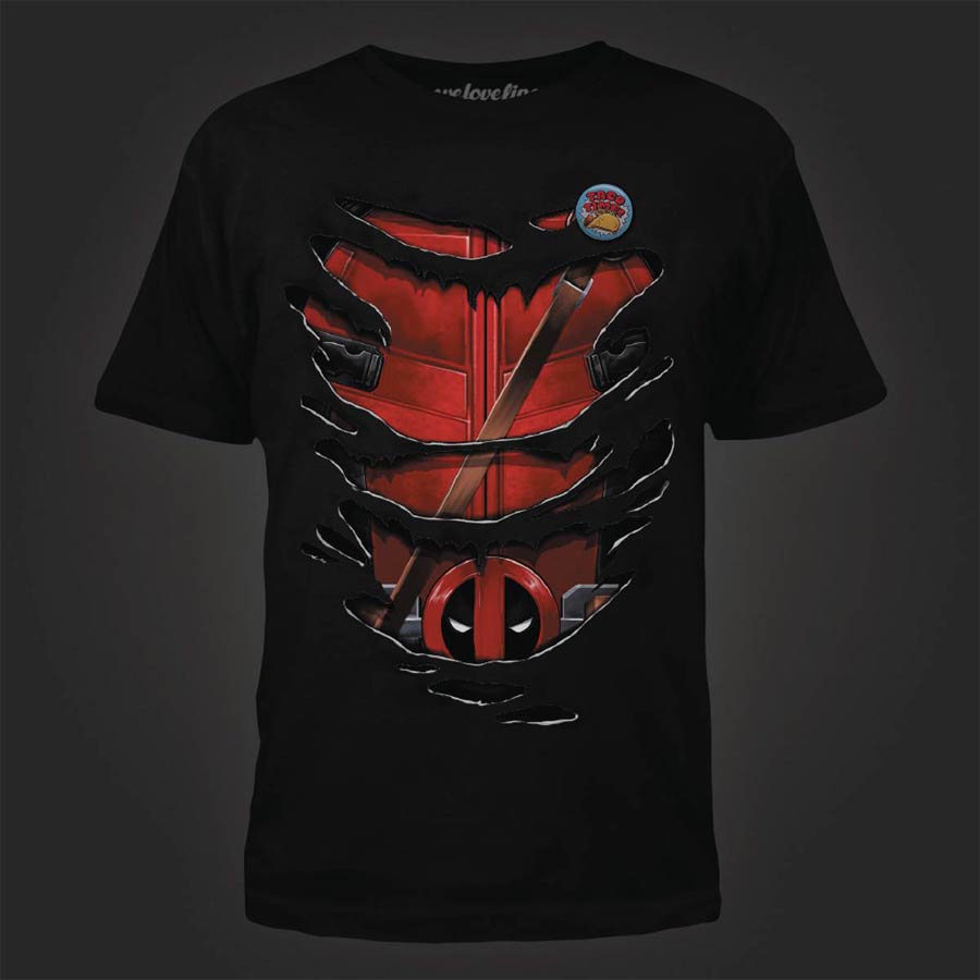 Deadpool Ripped Tee Black T-Shirt Large