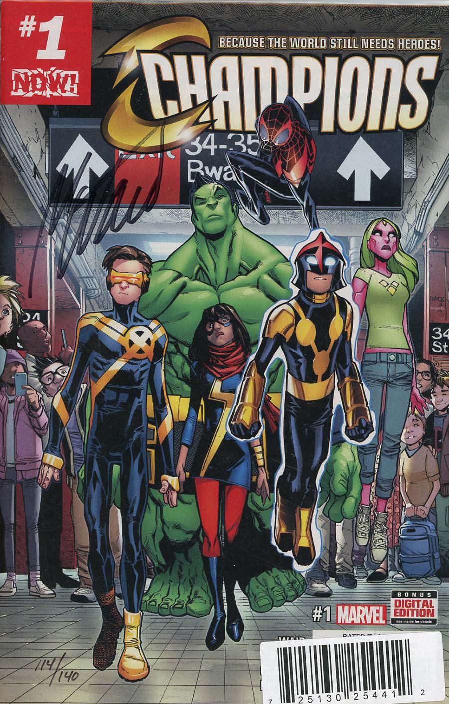 Champions (Marvel) Vol 2 #1 Cover P DF Signed By Mark Waid