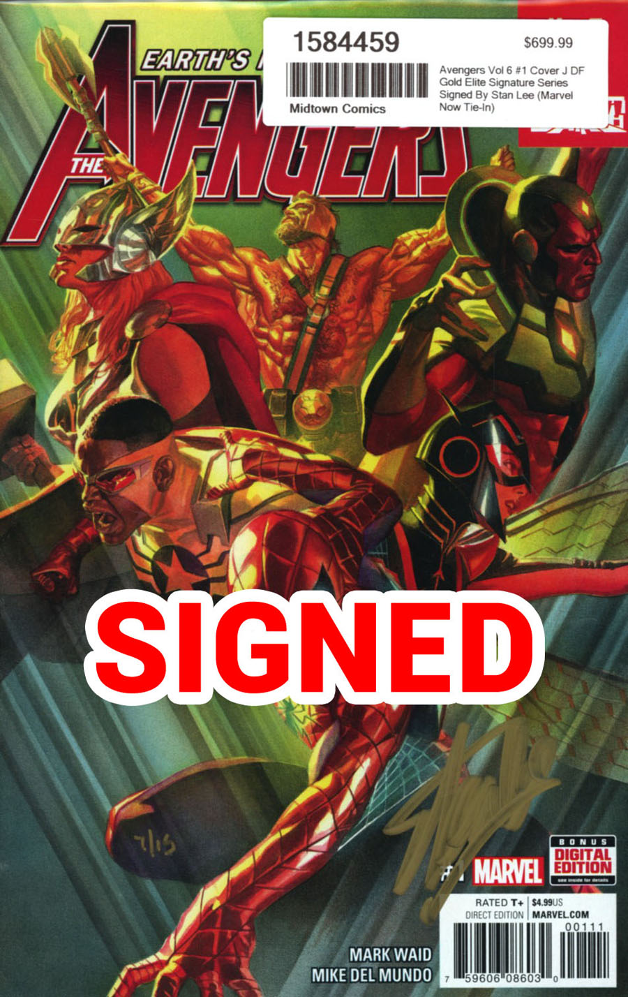 Avengers Vol 6 #1 Cover J DF Gold Elite Signature Series Signed By Stan Lee (Marvel Now Tie-In)
