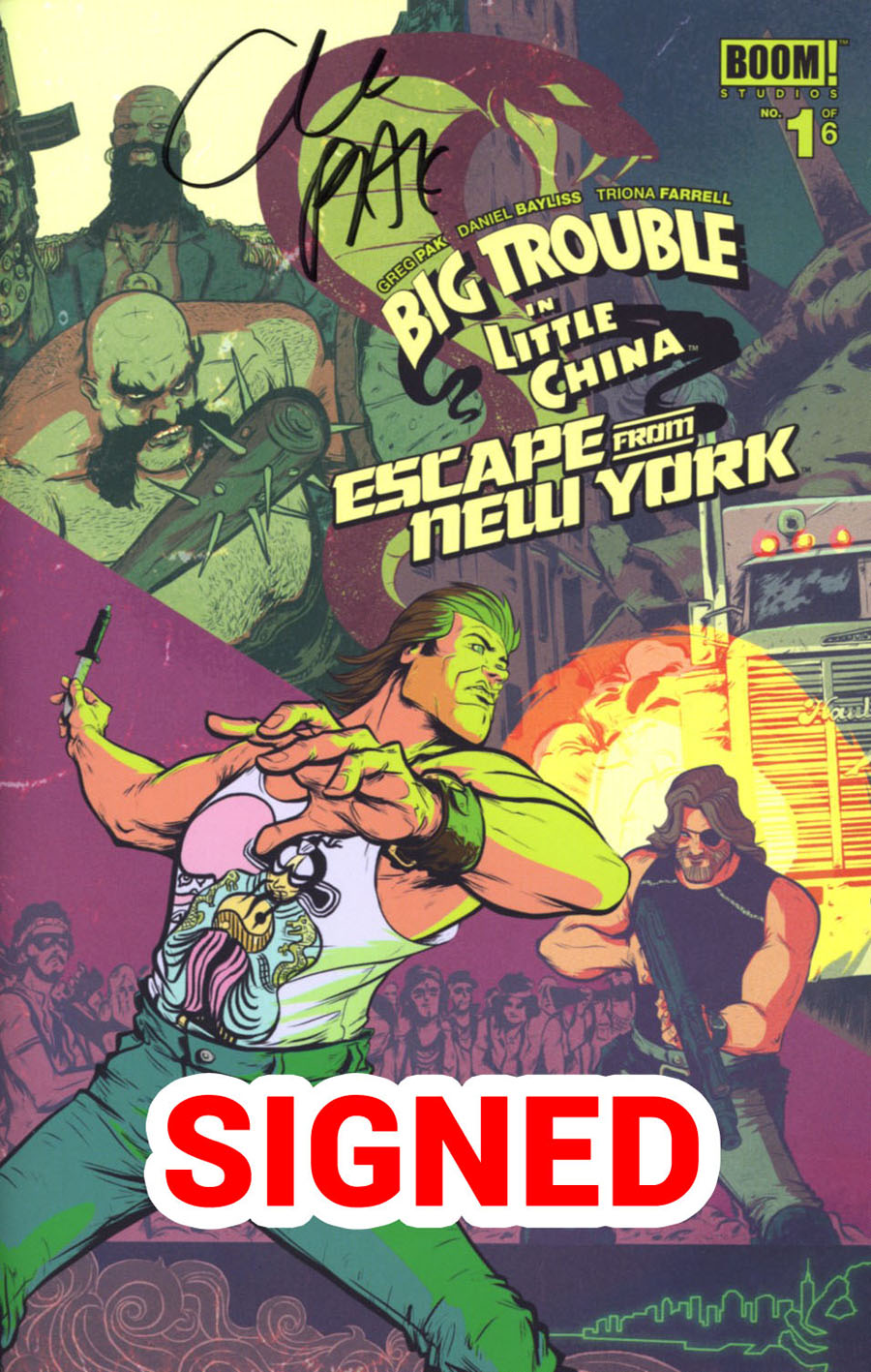Big Trouble In Little China Escape From New York #1 Cover G Regular Jack Burton Foreground Cover Signed By Greg Pak