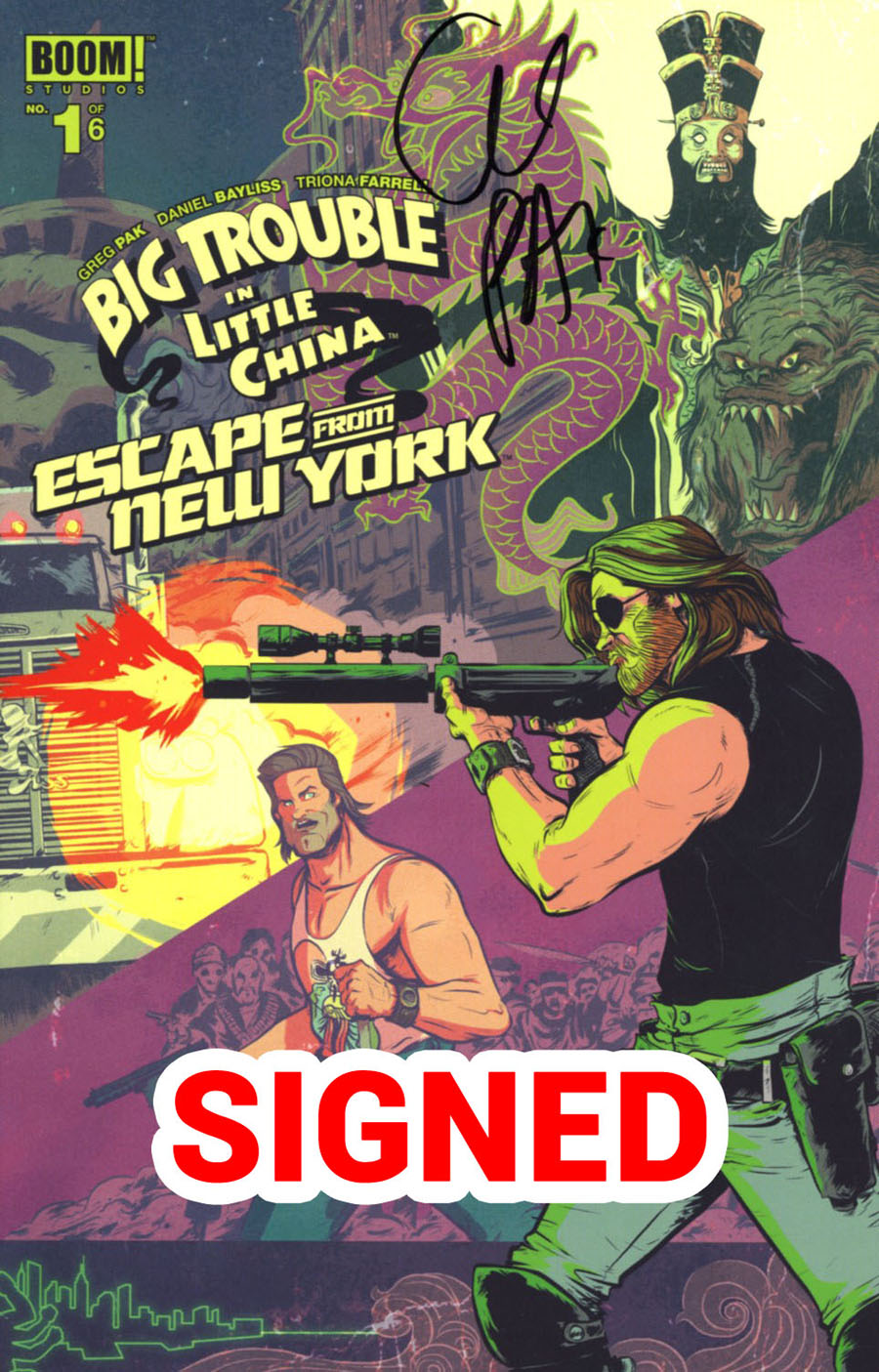 Big Trouble In Little China Escape From New York #1 Cover H Regular Snake Plissken Foreground Cover Signed By Greg Pak