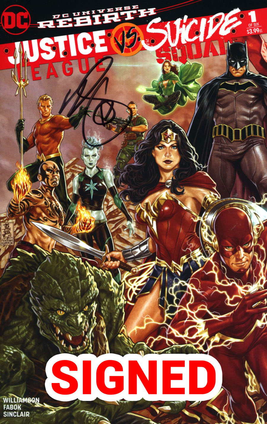 Justice League vs Suicide Squad #1 Cover G Midtown Exclusive Mark Brooks Connecting Variant Part 1 Cover Signed By Mark Brooks