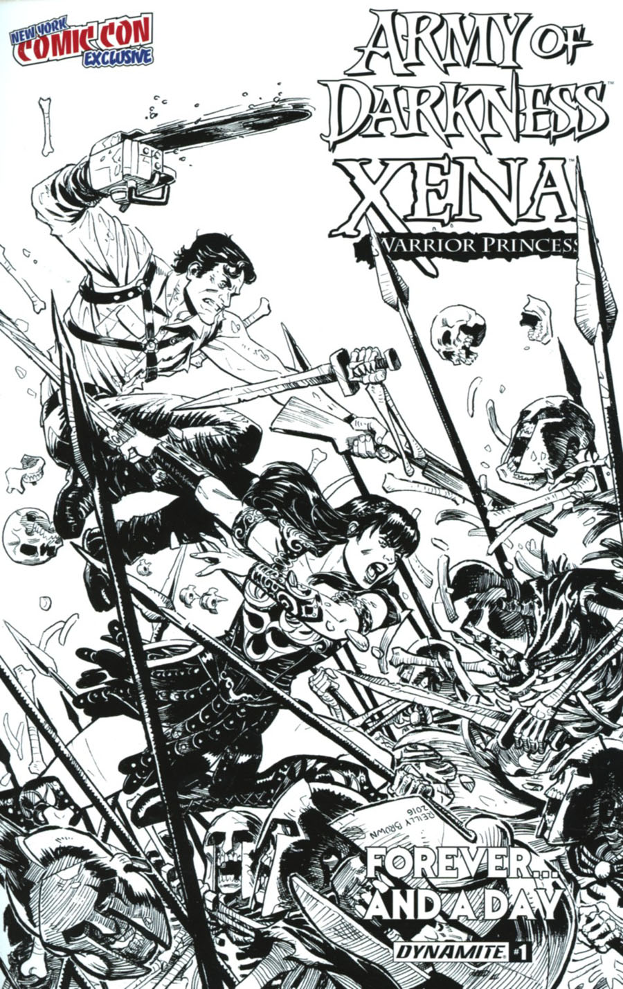 Army Of Darkness Xena Forever And A Day #1 Cover G NYCC Exclusive Reilly Brown Black & White Variant Cover