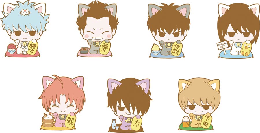 Gin Tama Hata Fortune Neko Animal Rubber Mascot 6-Piece Display
