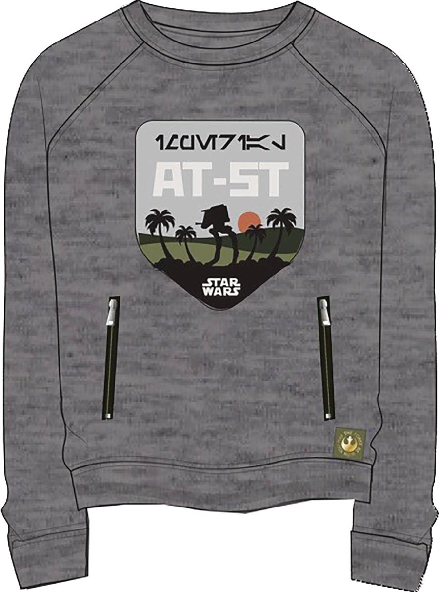 Star Wars Rogue One AT-ST Imperial Patch Heather Steel Raglan Pullover Large