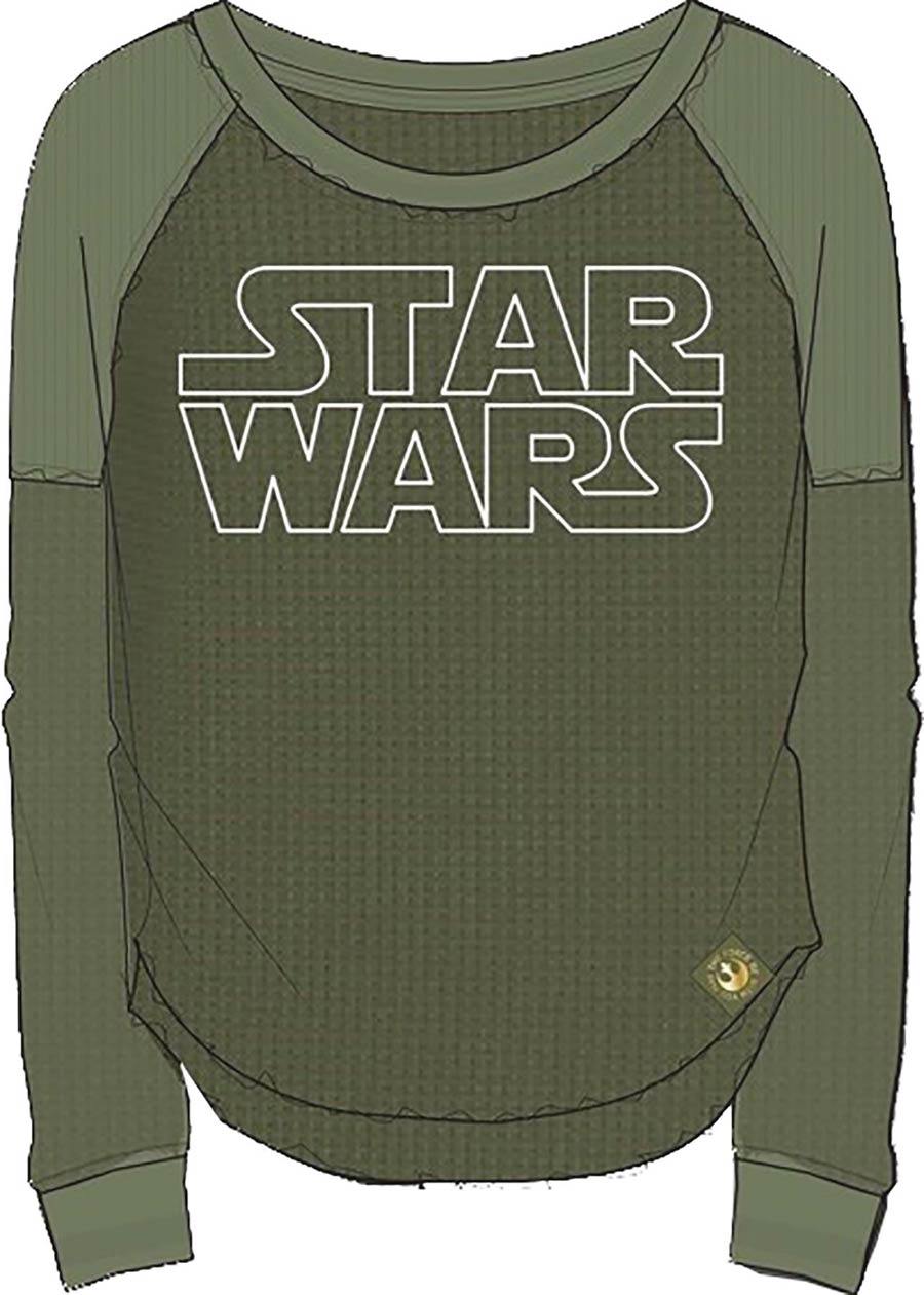 Star Wars Rogue One Rose Gold Logo Army Green Long Sleeve Knit Shirt Small