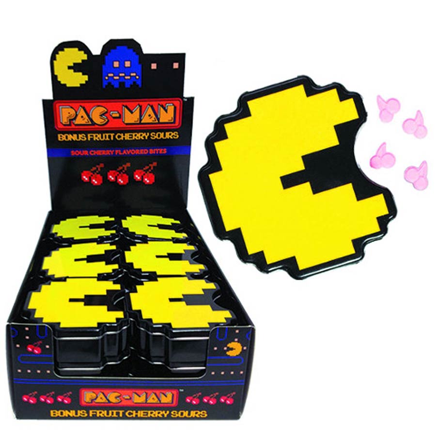 Pac-Man Bonus Fruit Cherry Sours Candy Tin 18-Piece Display