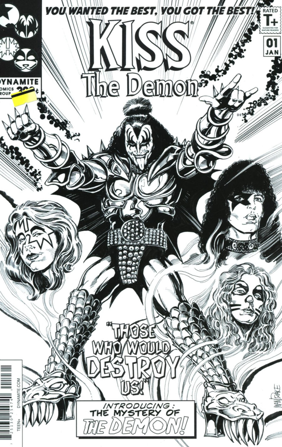 KISS The Demon #1 Cover F Incentive Tom Mandrake Black & White Cover