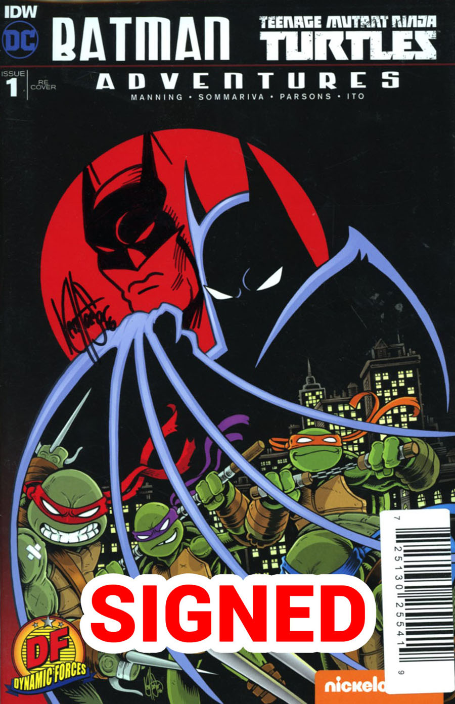 Batman Teenage Mutant Ninja Turtles Adventures #1 Cover N DF Exclusive Signed & Remarked By Ken Haeser With A Batman Head Sketch Variant Cover