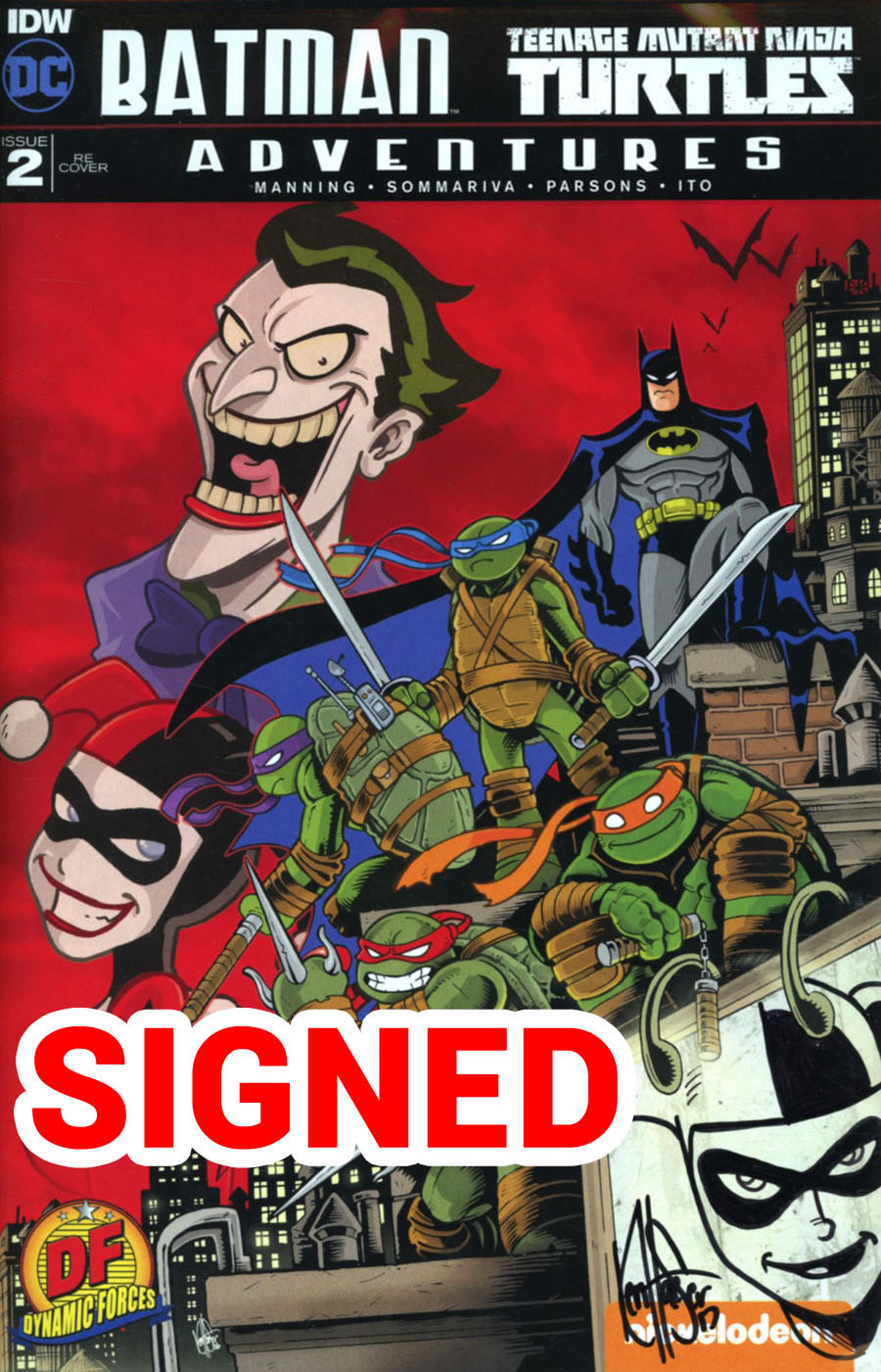 Batman Teenage Mutant Ninja Turtles Adventures #2 Cover G DF Exclusive Signed & Remarked By Ken Haeser With A Harley Quinn Sketch Variant Cover