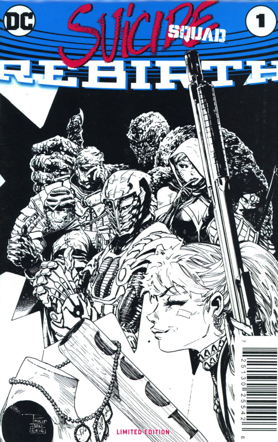 Suicide Squad Rebirth #1 Cover C DF Geek Fuel Exclusive Phillip Tan Black & White Cover