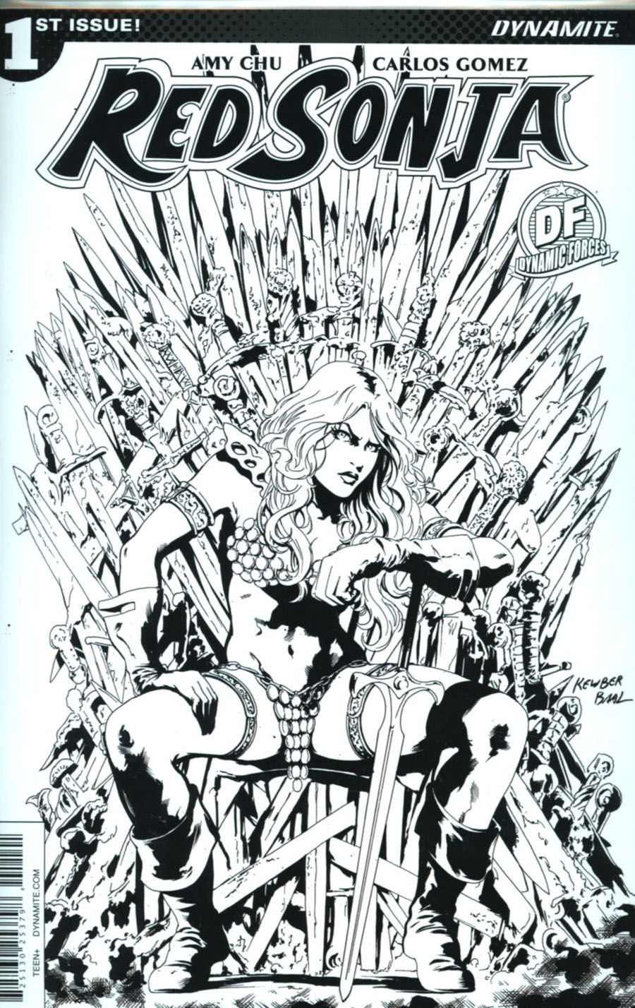 Red Sonja Vol 7 #1 Cover N DF Exclusive Kewber Baal On The Throne Black & White Variant Cover