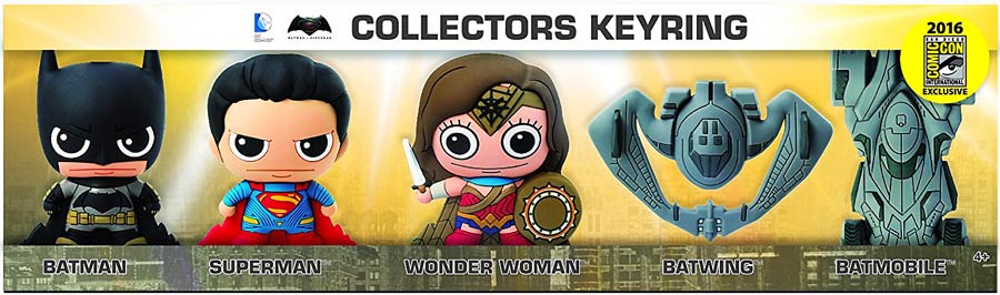 Batman v Superman Dawn Of Justice Laser Cut Figural Keyring SDCC 2016 Exclusive 5-Piece Set
