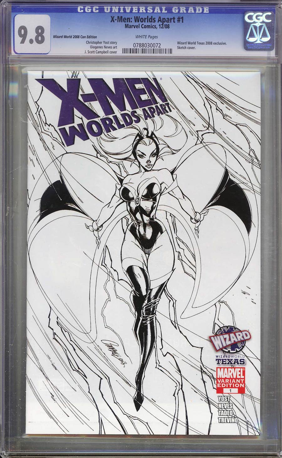X-Men Worlds Apart #1 Cover C CGC 9.8 Wizard World Texas Sketch J Scott Campbell Variant Cover