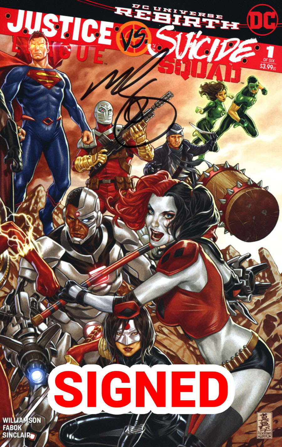 Justice League vs Suicide Squad #1 Cover H Midtown Exclusive Mark Brooks Connecting Variant Part 2 Cover Signed By Mark Brooks