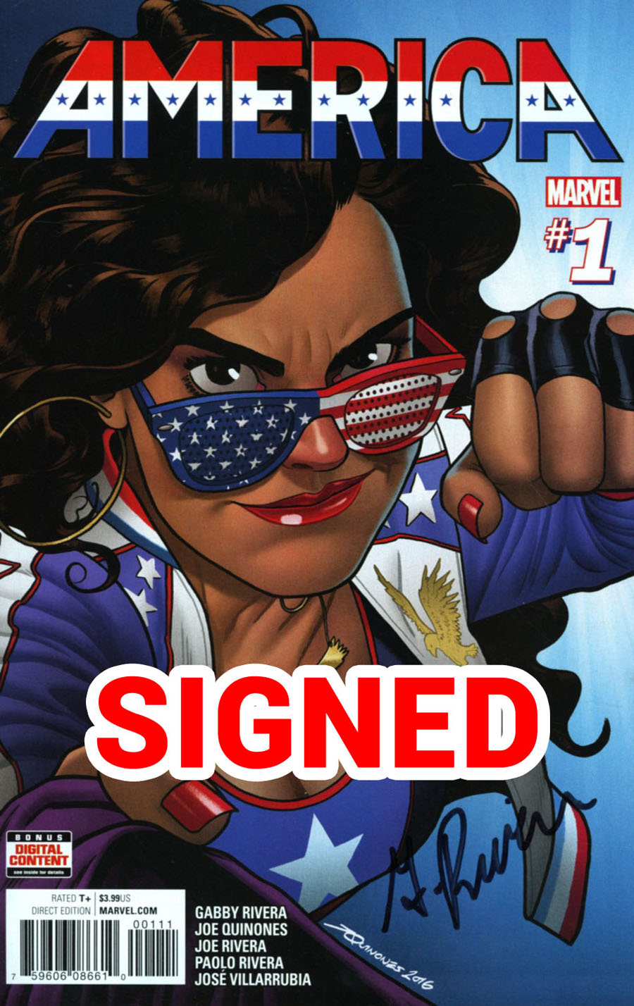 America #1 Cover H Regular Joe Quinones Cover Signed By Gabby Rivera
