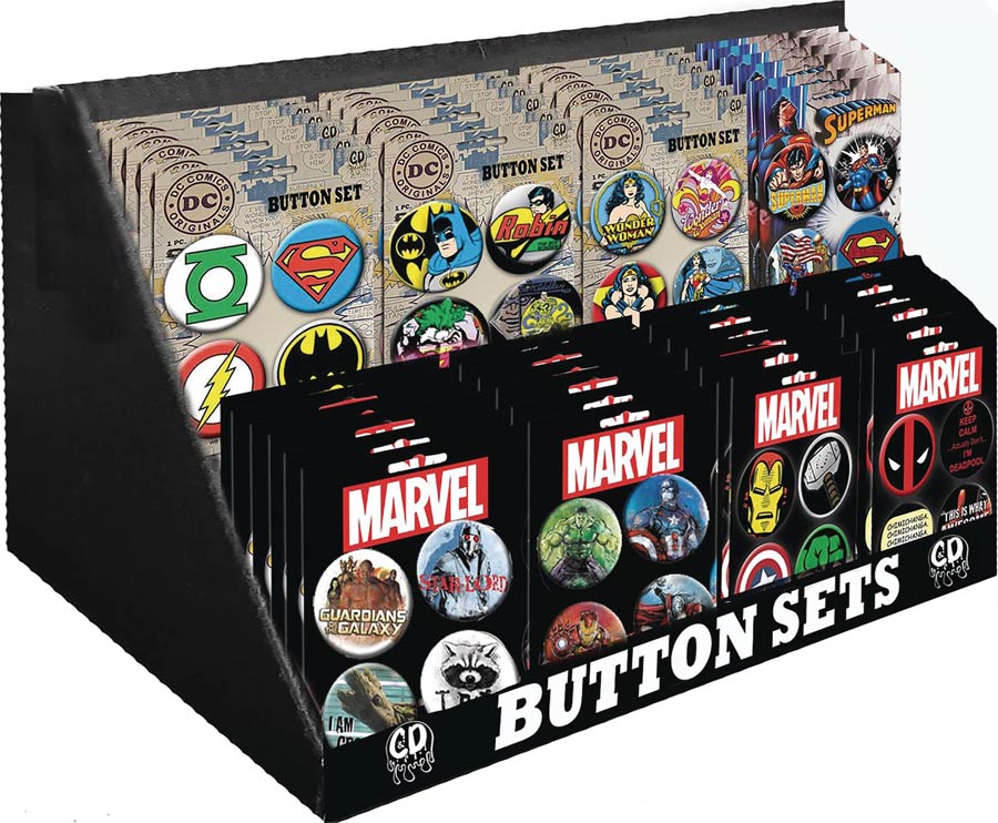 DC / Marvel Heroes Button Set 48-Piece Assortment Case