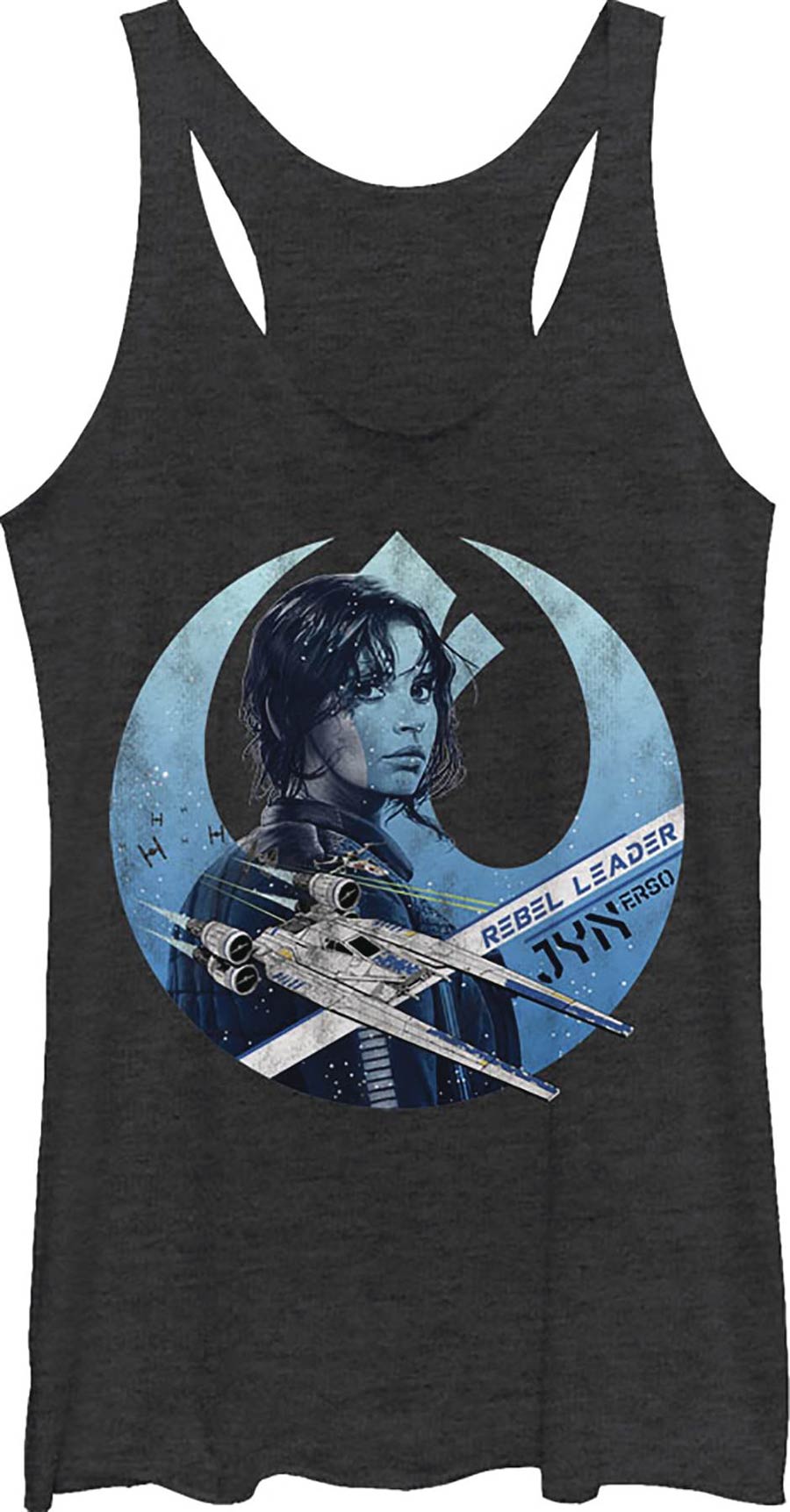 Star Wars Rogue One Rebel Leader Heather Black Womens Tank T-Shirt Large