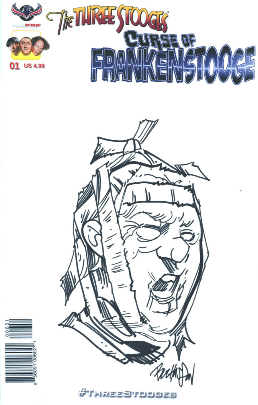 Three Stooges Curse Of Frankenstooge Cover F Variant Buz Hasson Hand-Drawn Sketch Cover
