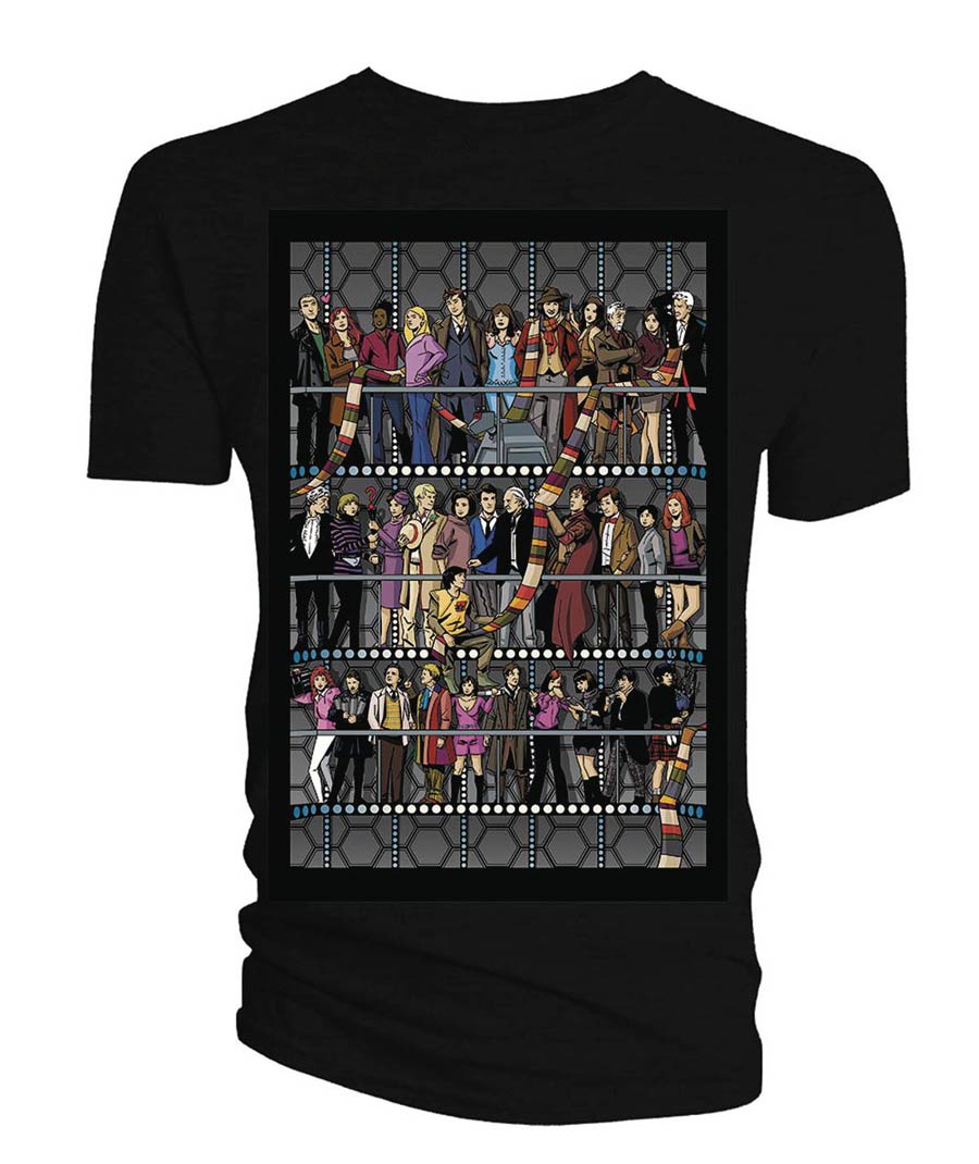 Doctor Who All Doctors & Companions Black T-Shirt Large