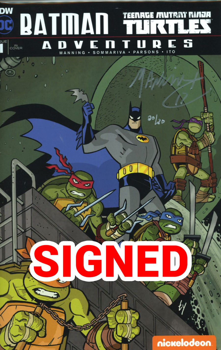 Batman Teenage Mutant Ninja Turtles Adventures #1 Cover P DF Ultra-Limited Rare Retailer Variant Cover Signed By Matthew Manning