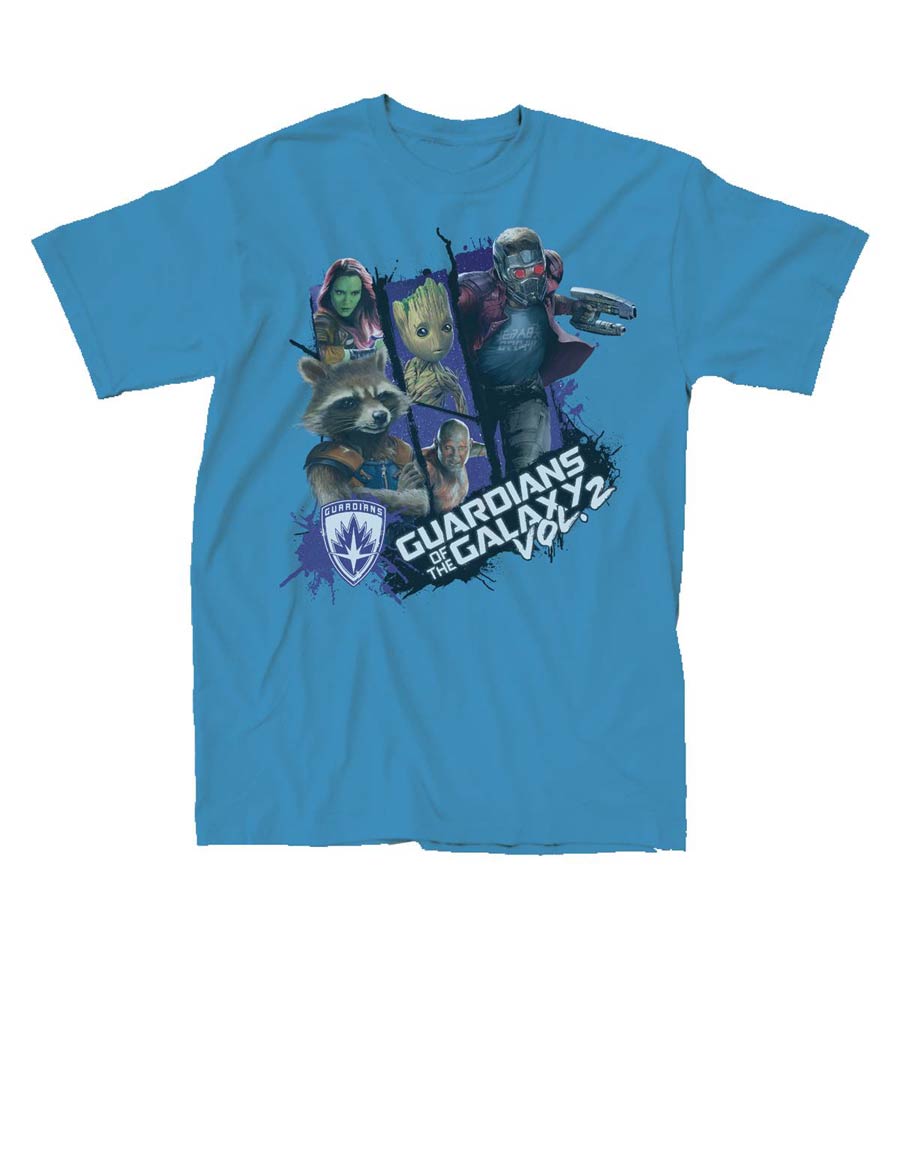 Guardians Of The Galaxy Vol 2 Group Grid Cyan T-Shirt Large