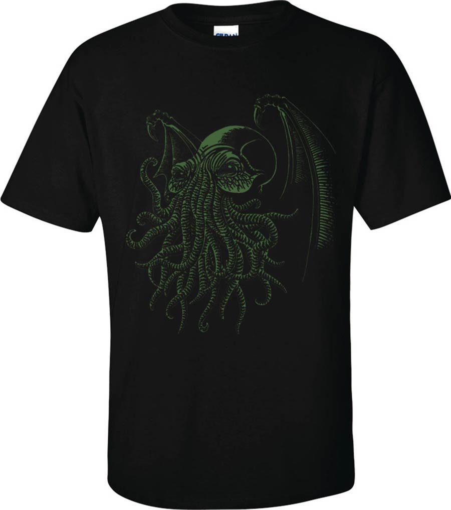 Green Cthulhu Black T-Shirt Large