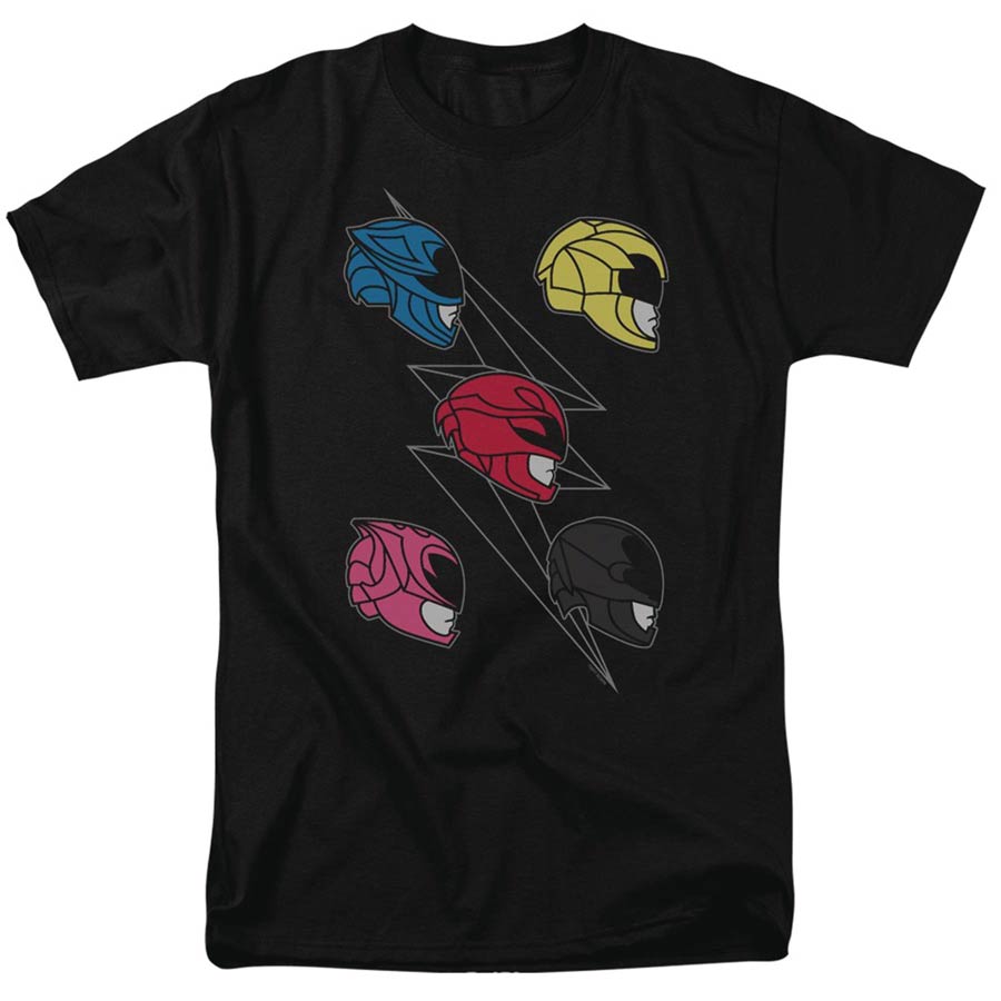 Power Rangers Movie Line Of Helmets Black T-Shirt Large