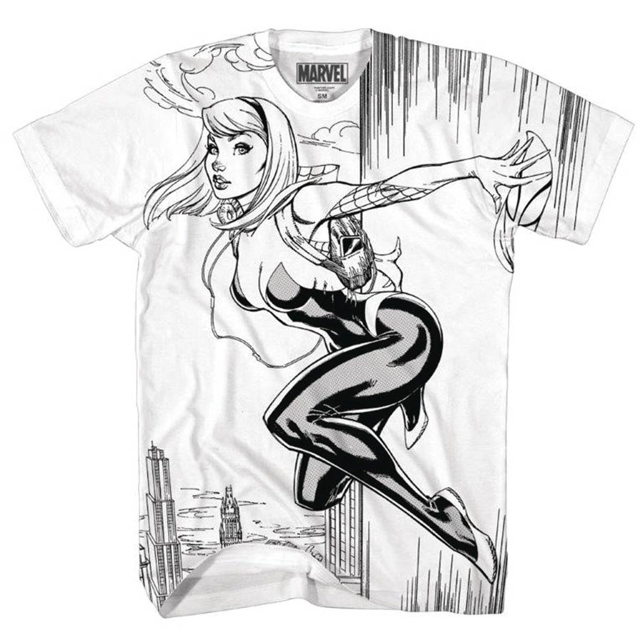 Spider-Gwen Wall Cling Previews Exclusive White T-Shirt Large