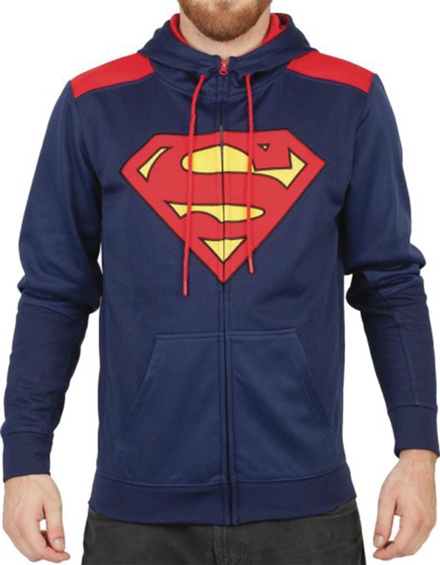 DC Comics Superman Pieced Poly Zip-Up Hoodie Large