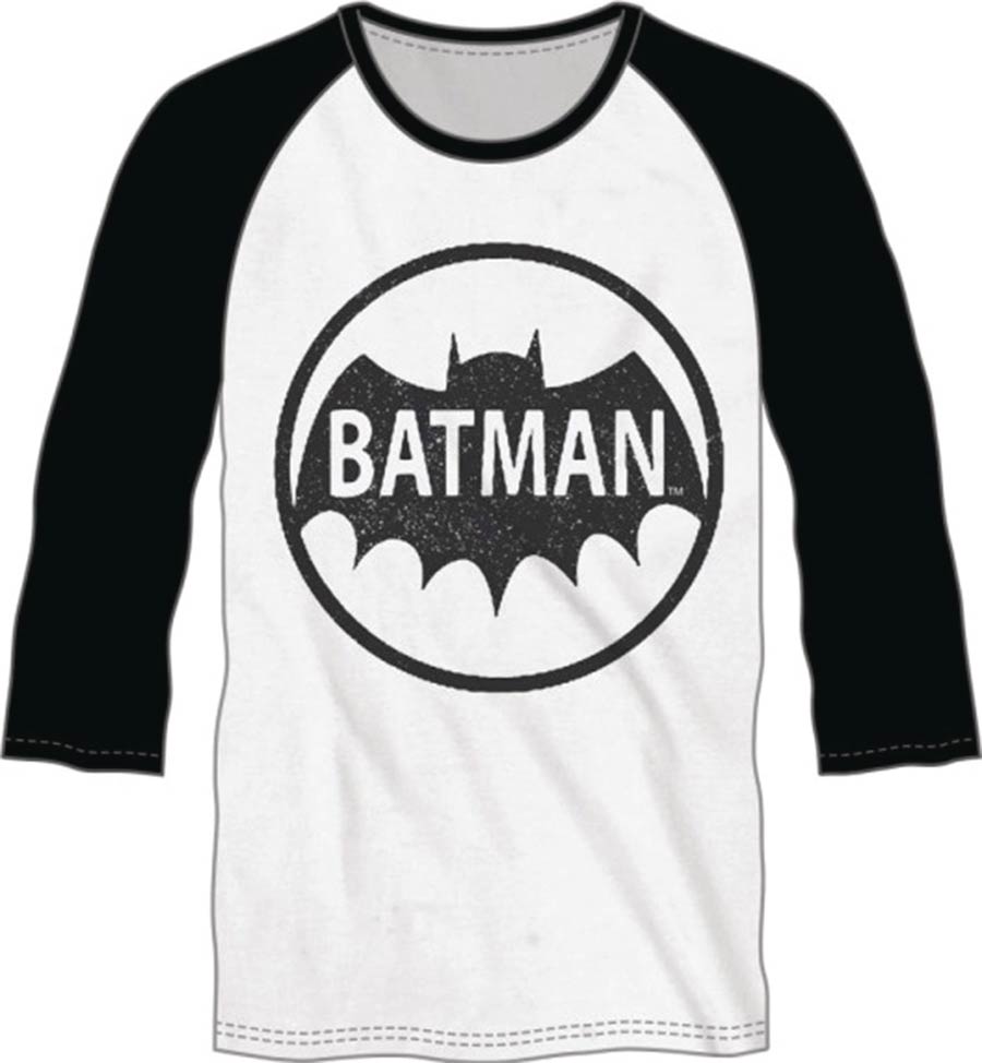 Batman Logo Mens White & Black Raglan Shirt Medium
