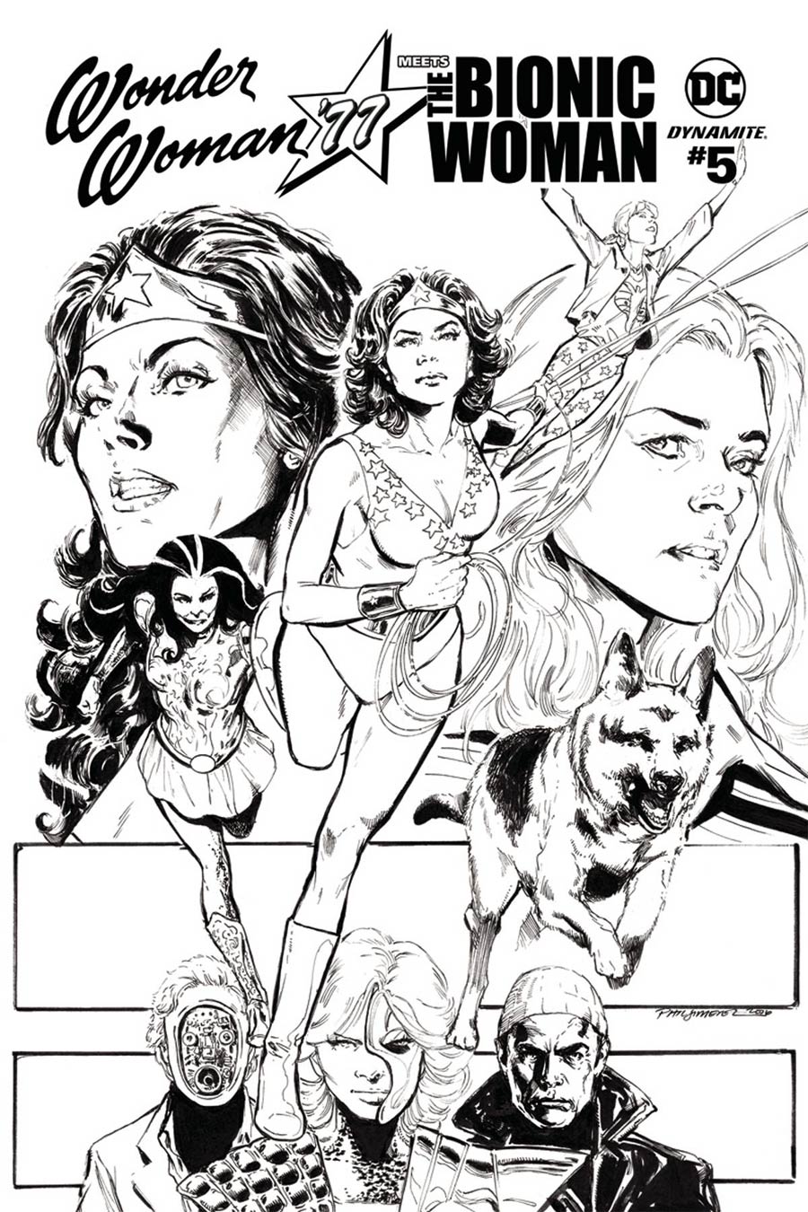 Wonder Woman 77 Meets The Bionic Woman #5 Cover D Incentive Phil Jimenez Black & White Cover