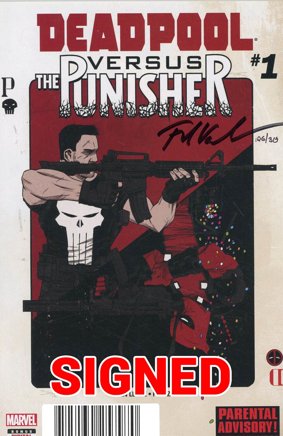 Deadpool vs Punisher #1 Cover E DF Ultra-Limited Blood Red Signature Series Signed By Fred Van Lente