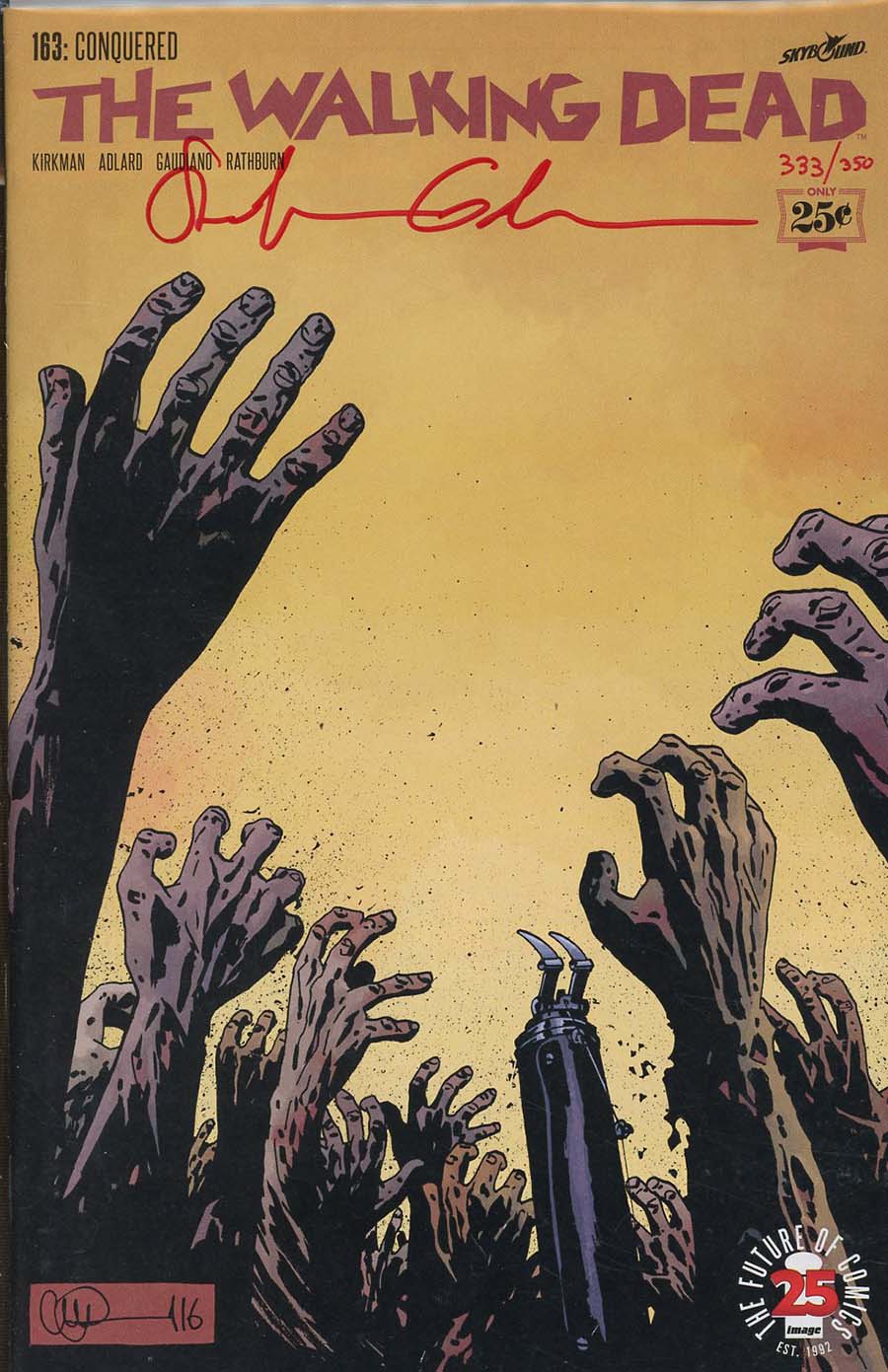 Walking Dead #163 Cover D DF Blood Red Signature Series Signed By Stefano Gaudiano
