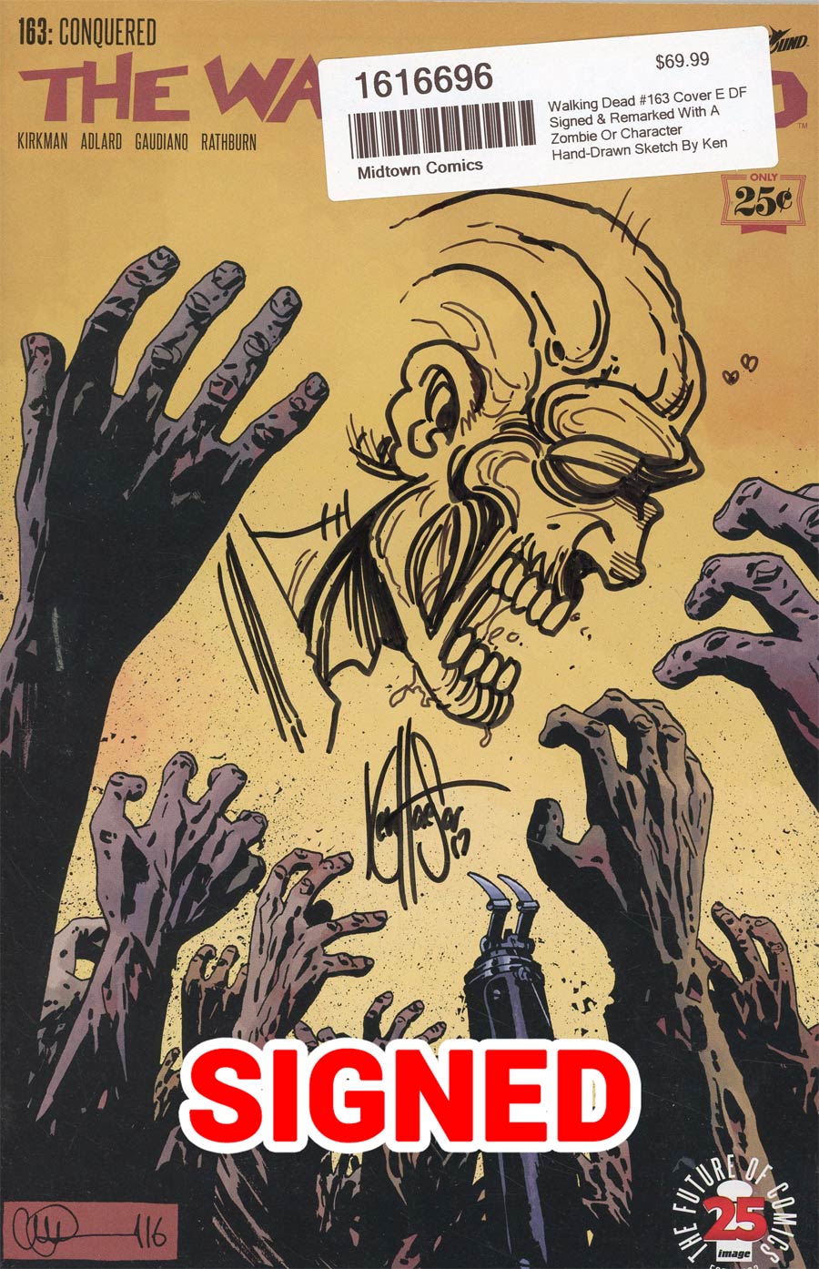 Walking Dead #163 Cover E DF Signed & Remarked With A Zombie Or Character Hand-Drawn Sketch By Ken Haeser (Filled Randomly)