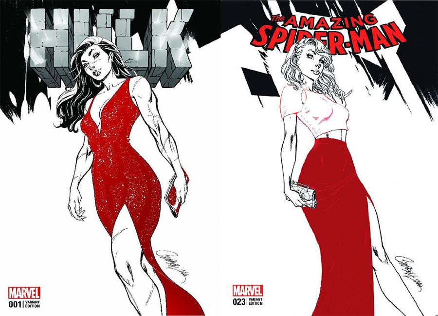 Hulk Vol 4 #1 / Amazing Spider-Man Vol 4 #23 DF Comicxposure Exclusive J Scott Campbell Black & White Variant Cover Set