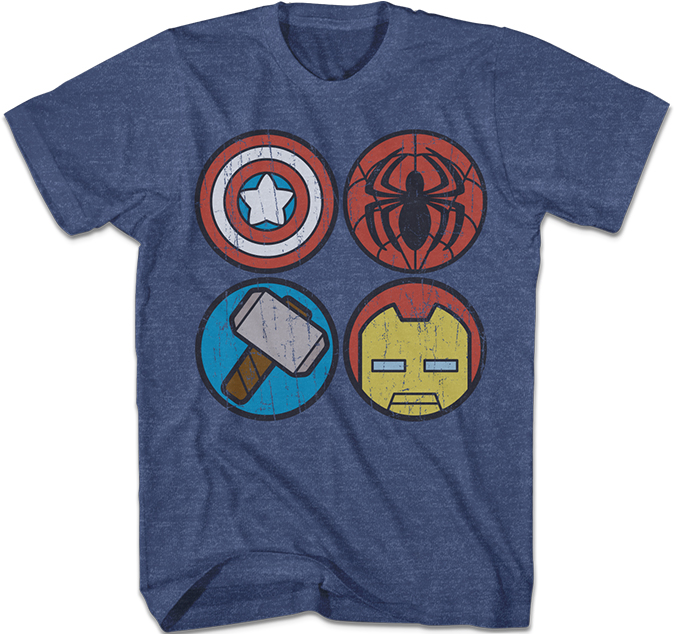 Marvel Pictogram Icons Navy Heather Youth T-Shirt Large