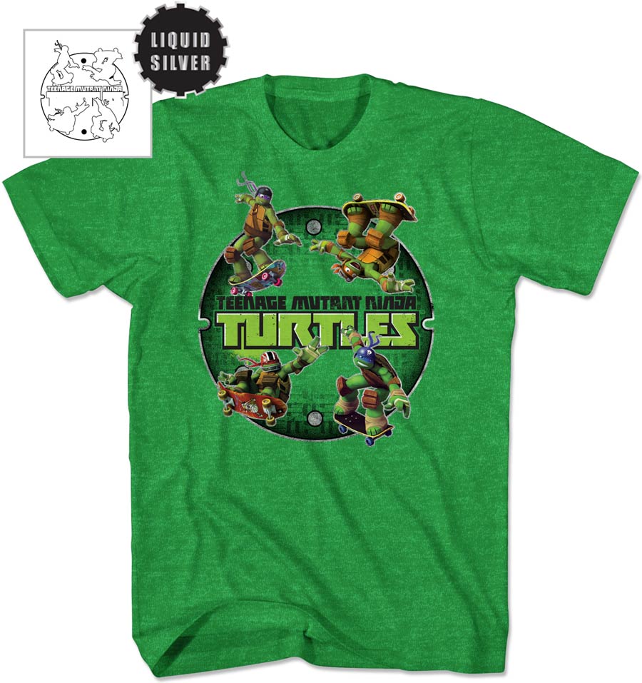 Teenage Mutant Ninja Turtles Kelly Green Heather Youth T-Shirt Large