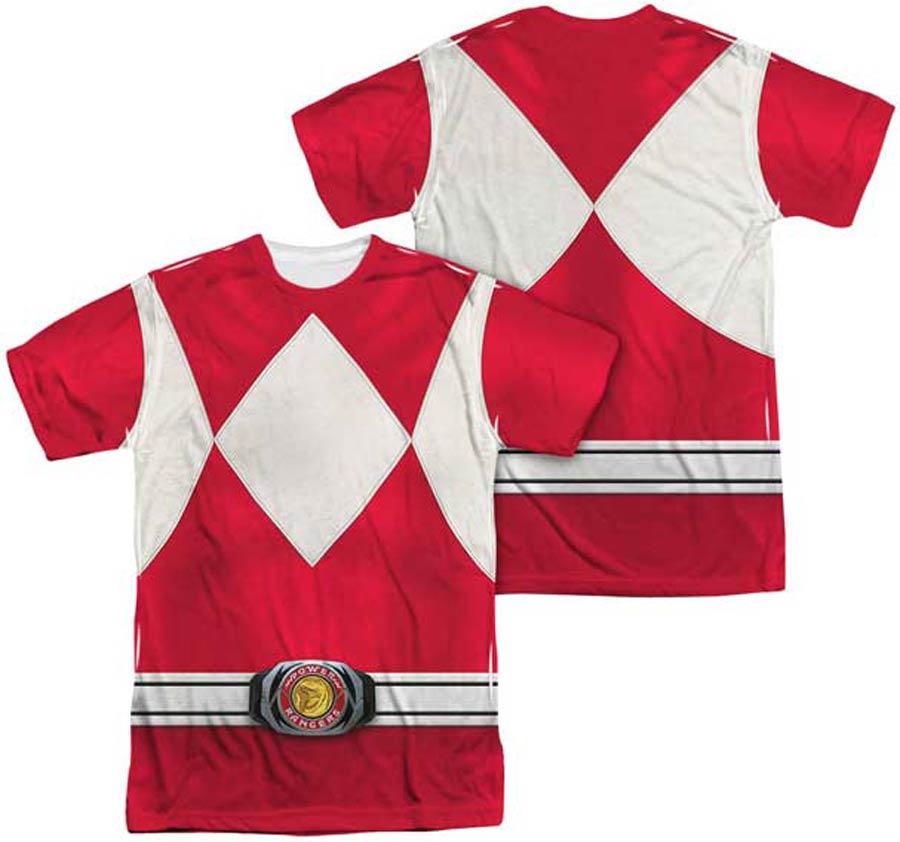 Mighty Morphin Power Ranger Red Ranger Costume Mens Sublimation T-Shirt Large