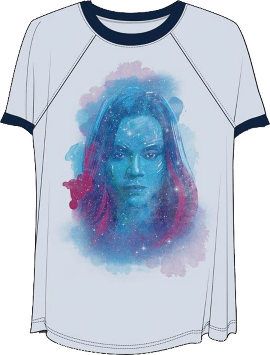 Guardians Of The Galaxy Vol 2 Gamora Star Field Blue Raglan Ringer Shirt XX-Large