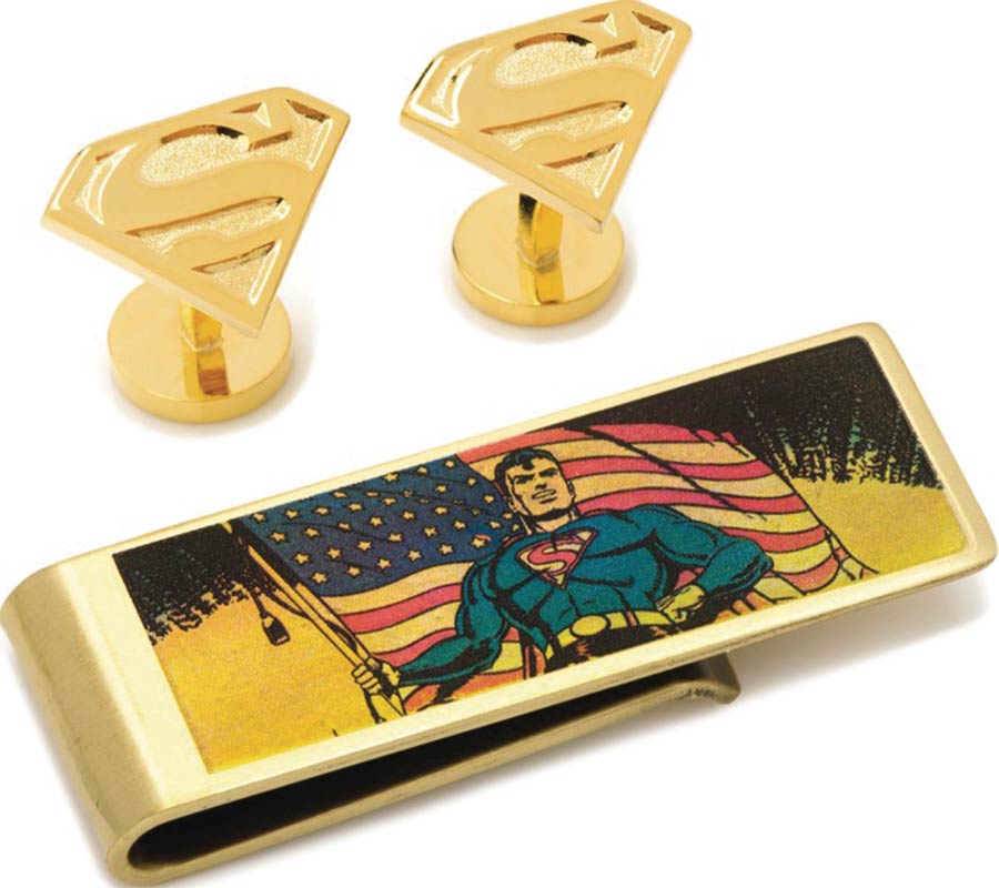 DC Comics Cufflinks & Money Clip Gift Set - Superman Gold