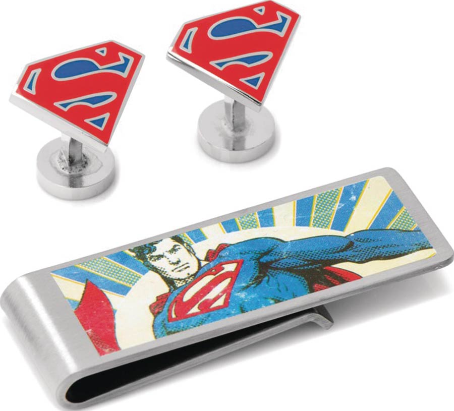 DC Comics Cufflinks & Money Clip Gift Set - Superman Silver