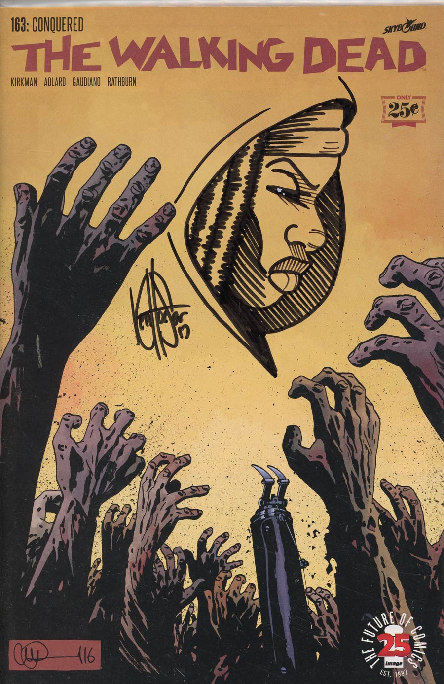 Walking Dead #163 Cover F DF Signed & Remarked With A Michonne Sketch By Ken Haeser