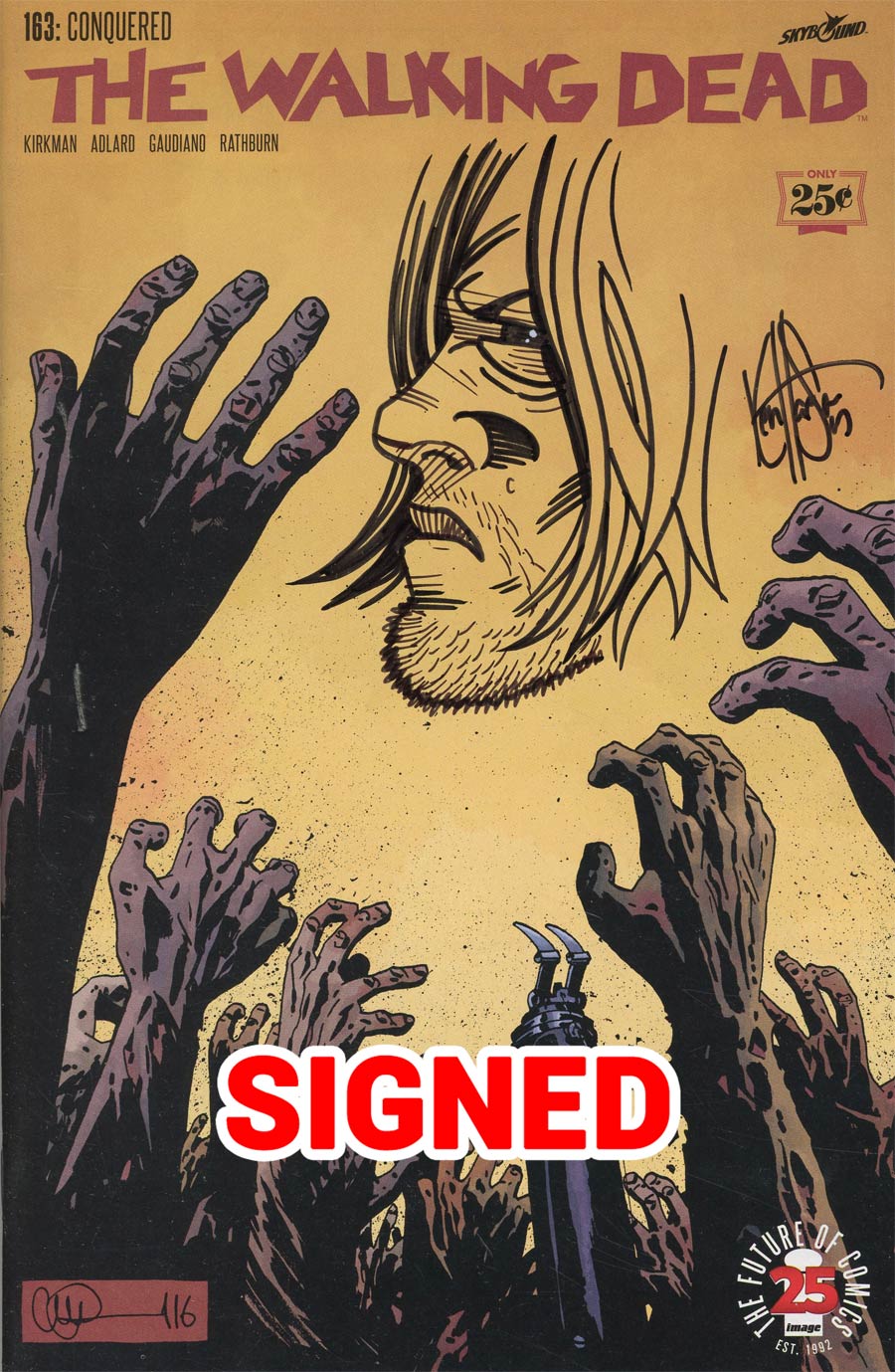 Walking Dead #163 Cover H DF Signed & Remarked With A Daryl Sketch By Ken Haeser