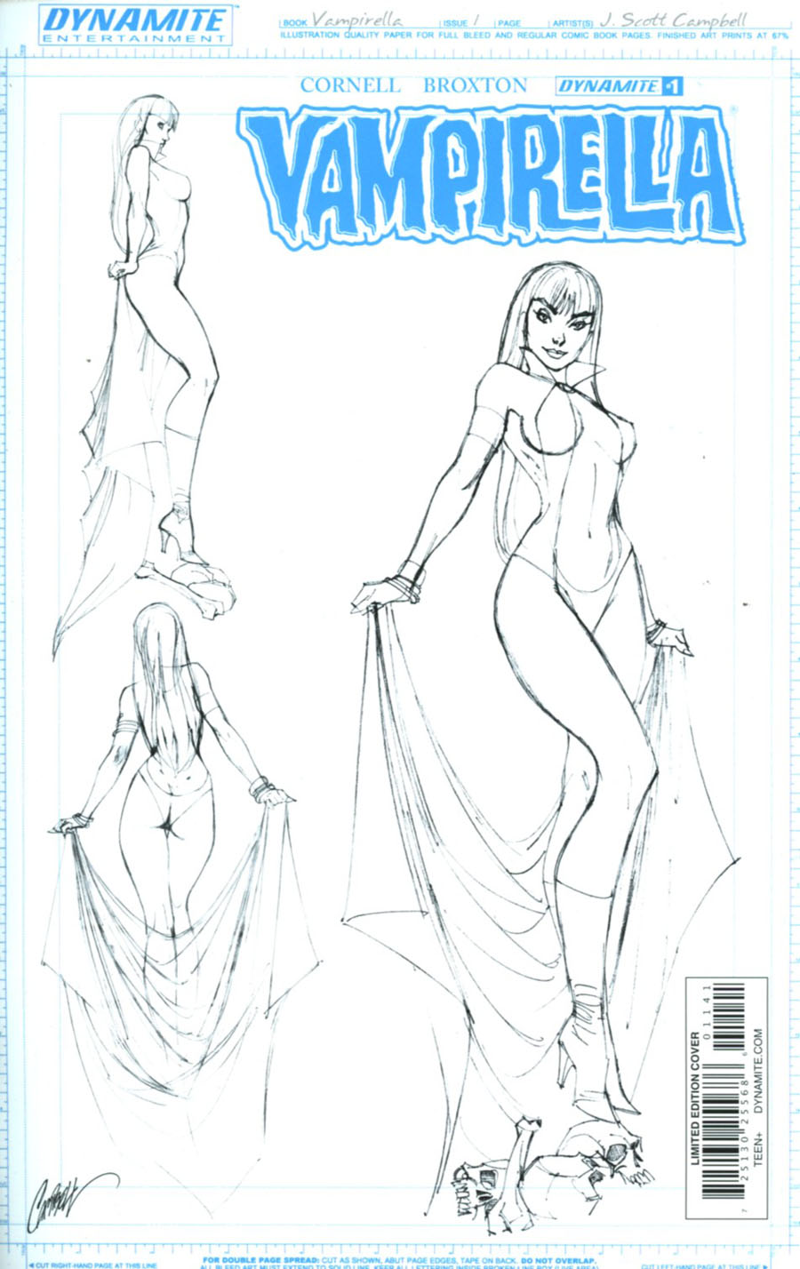 Vampirella Vol 7 #1 Cover N Incentive J Scott Campbell Design Sketch Artboard Variant Cover