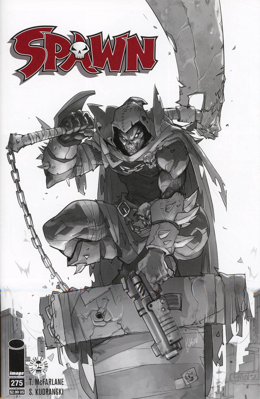 Spawn #275 25th Anniversary Cover B Variant Hicham Hibachi Black & White Cover