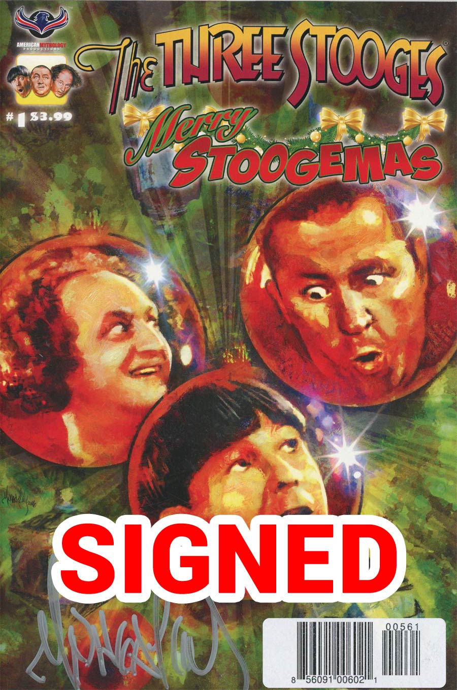 Three Stooges Merry Stoogemas Cover F Regular Mark Wheatley Cover Signed By Mark Wheatley