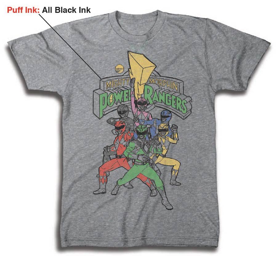 Power Rangers Group Puff Ink Grey Heather T-Shirt Large