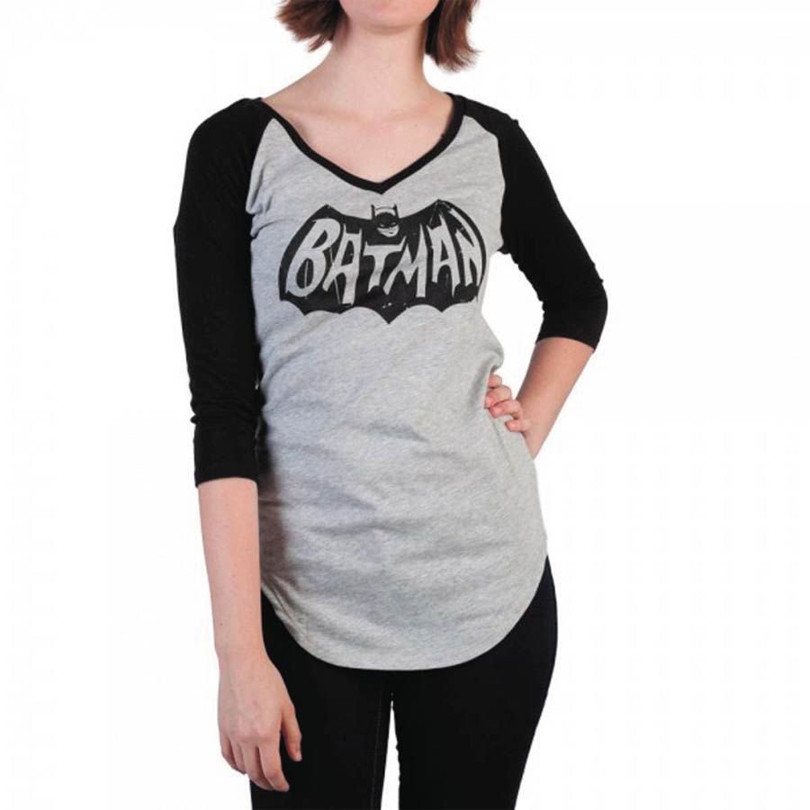 Batman 66 Logo V-Neck Raglan Shirt Large