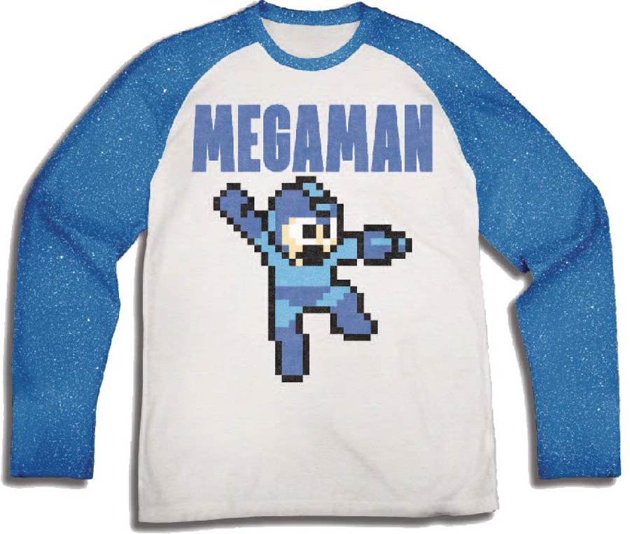 Megaman 8-Bit White Blue Reglan Shirt X-Large